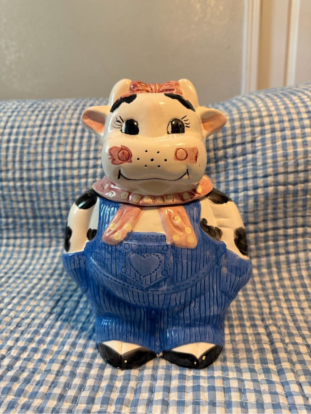 Ceramic Cow Pattern Jar Canister Lift-Off Lid Glossy White Blue Pink Black